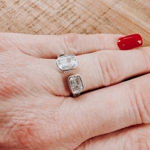 Adjustable CZ & silver plated ring - can be worn on multiple fingers